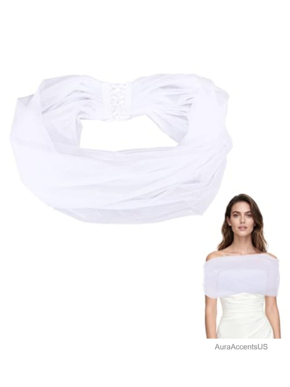 White Tulle Bridal Shawl Adjustable Wedding Cape Cover Up Women Formal Party